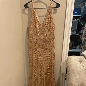 Gold long dress! Worn once as a bridesmaid! Fits like 8/10